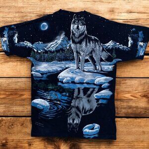 Vintage 1995 Liquid Blue T Shirt AOP Large John Connell Wolf Moon T Shirt AOP